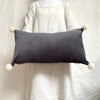 velvet pillow with pom poms (grey)