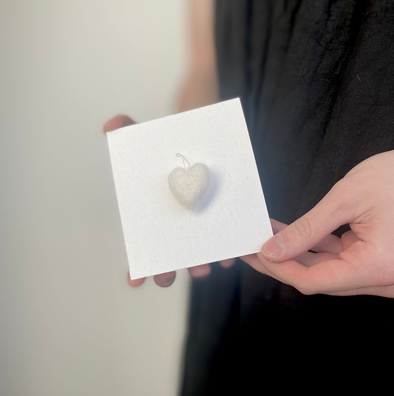 card with felted heart ornament