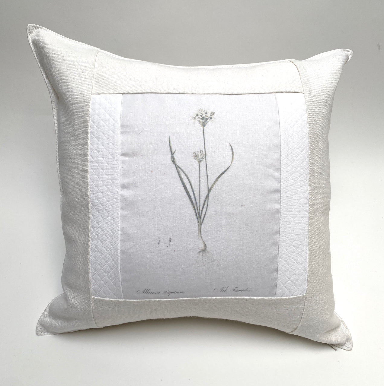 linen botanical pillow - white