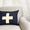 applique wool pillows. black with cream cross