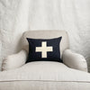 applique wool pillows. black with cream cross