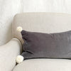 velvet pillow with pom poms (grey)