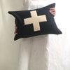 applique wool pillows. black with cream cross