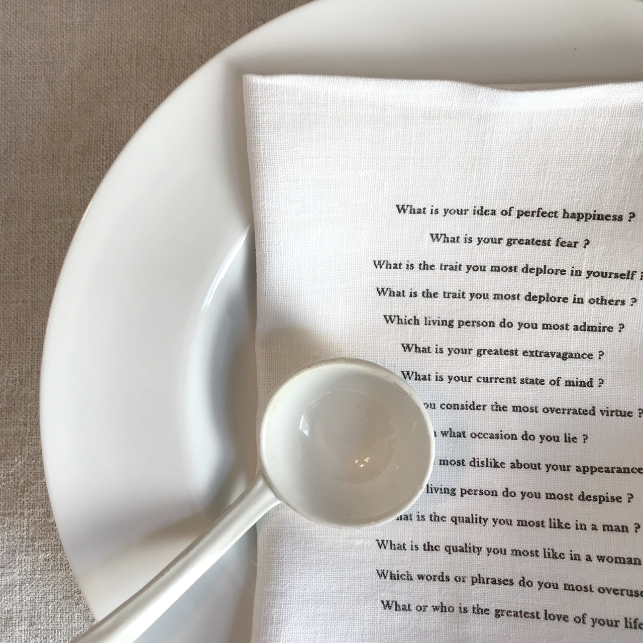 proust questionnaire linen napkins ( white)