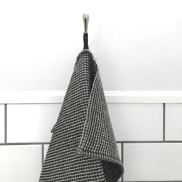 Shower towel waffle piqué half linen, Black