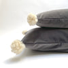 velvet pillow with pom poms (grey)