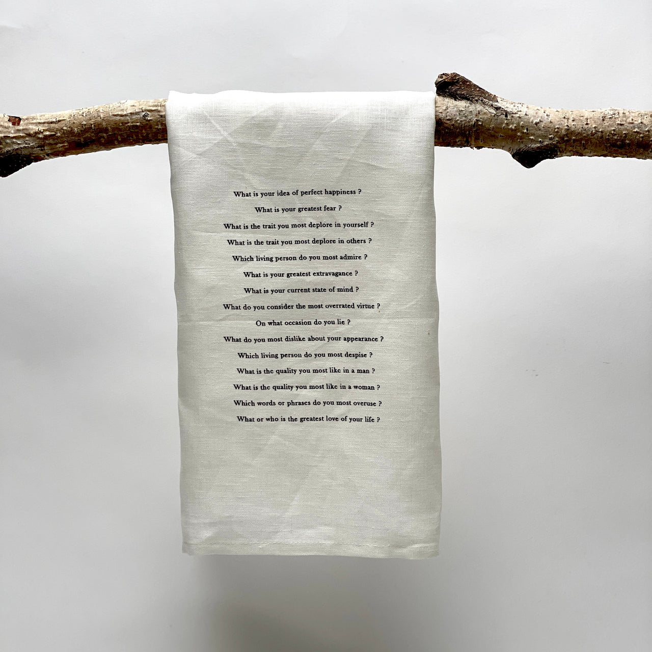 linen towel with proust questionnaire (white)