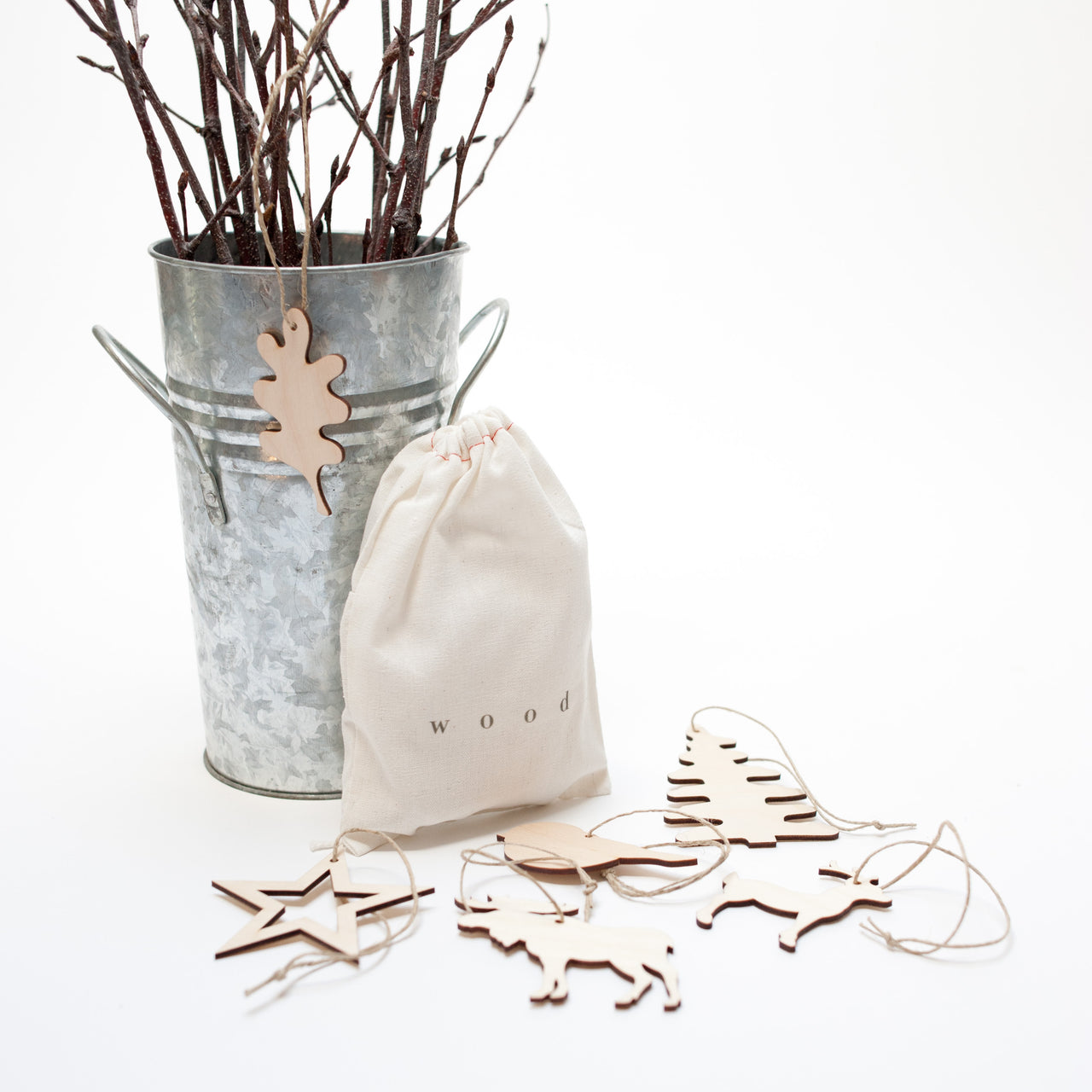 bag of wooden ornaments