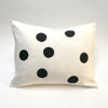 applique wool pillows. white and black dots