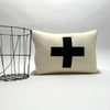 applique wool pillows. cream with black cross
