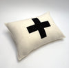 applique wool pillows. cream with black cross