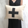 applique wool pillows. cream with black cross