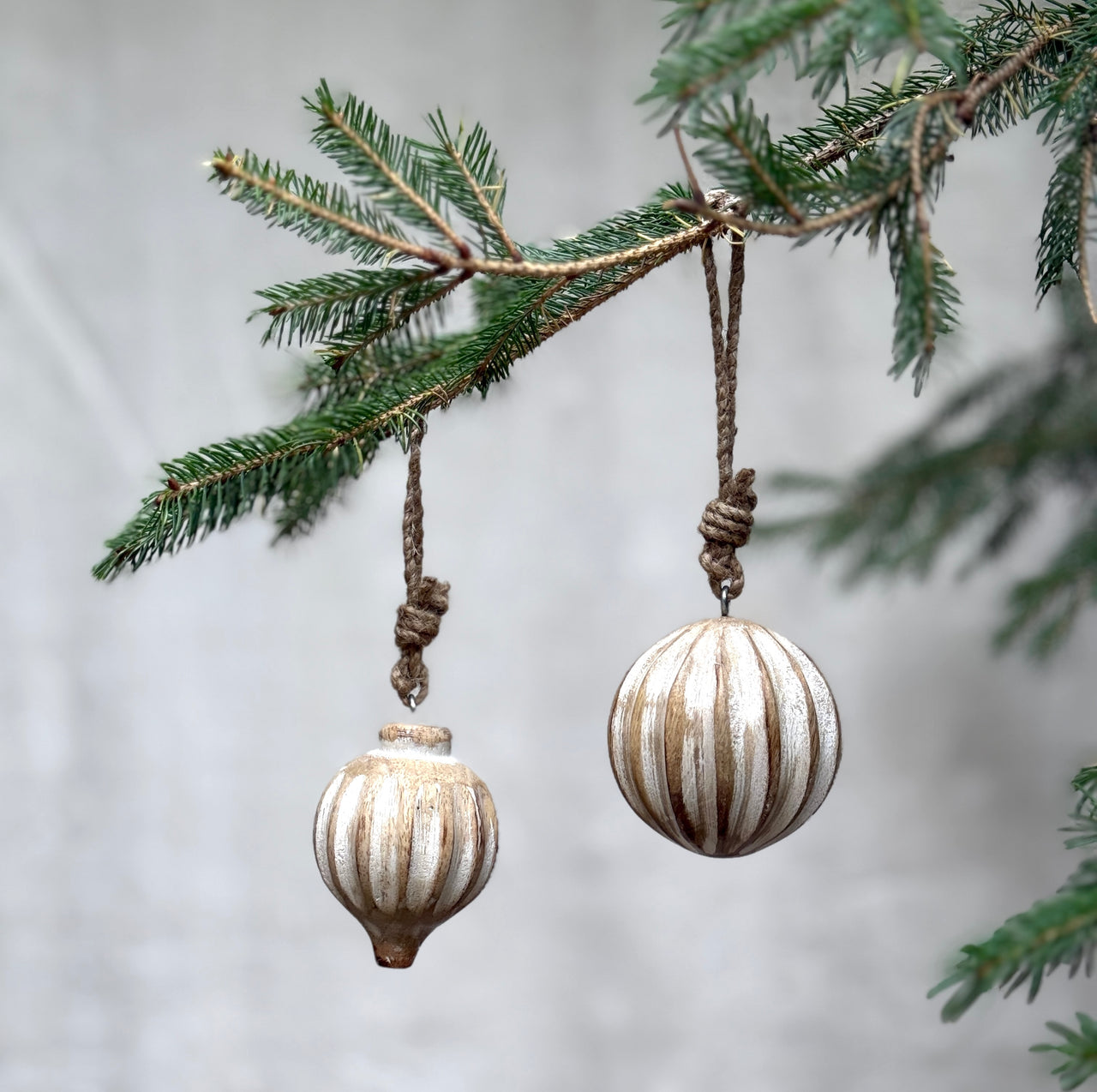 carved wooden ornaments (set of 2)