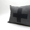 applique wool pillows- black and grey cross
