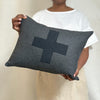 applique wool pillows- black and grey cross