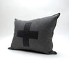 applique wool pillows- black and grey cross