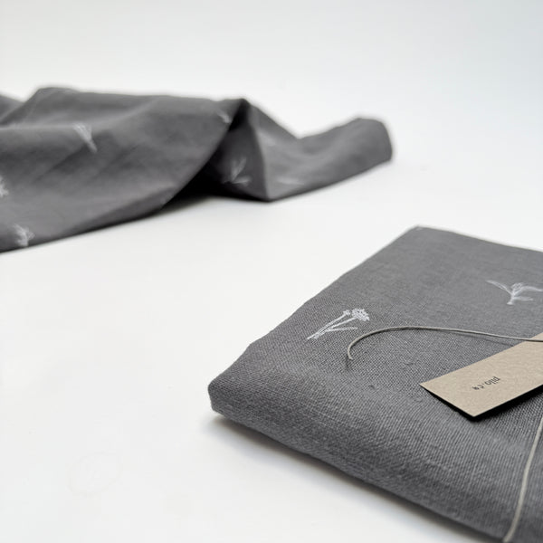 herb tea towel - hemp and cotton - charcoal