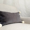 velvet pillow with pom poms (grey)