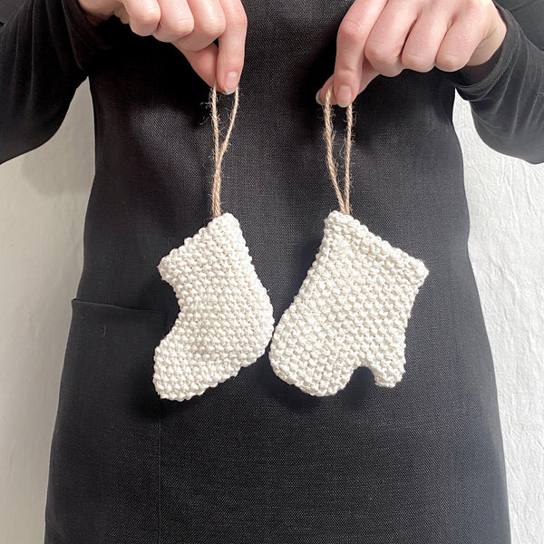 knit mitten and sock ornaments