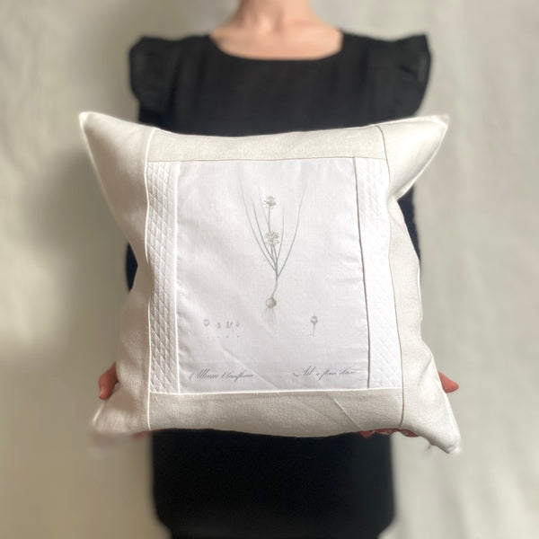 linen botanical pillow - white