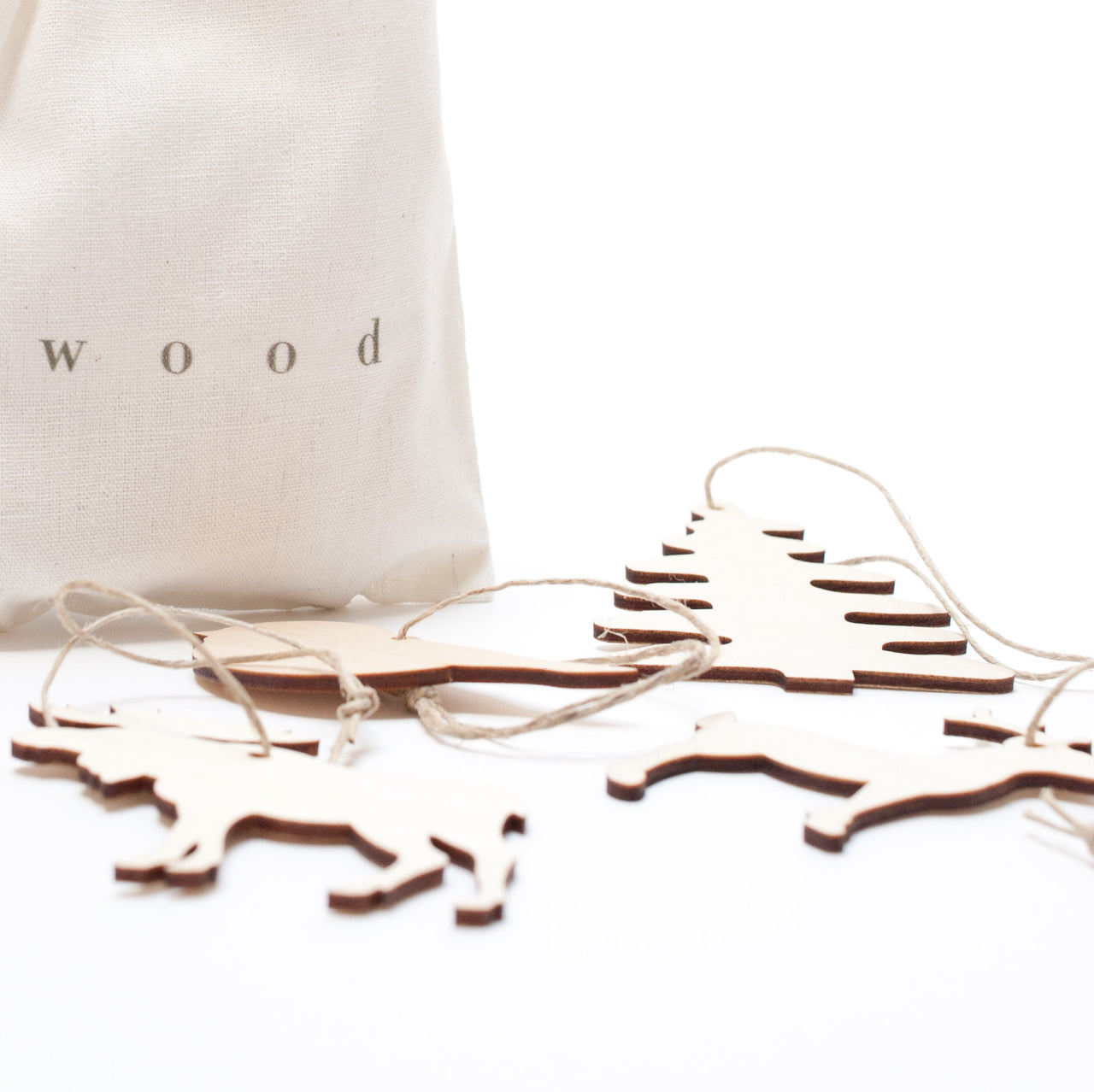 bag of wooden ornaments