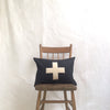 applique wool pillows. black with cream cross