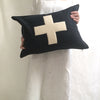 applique wool pillows. cream and black cross