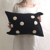 applique wool pillows. cream and black dots