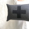applique wool pillows- black and grey cross