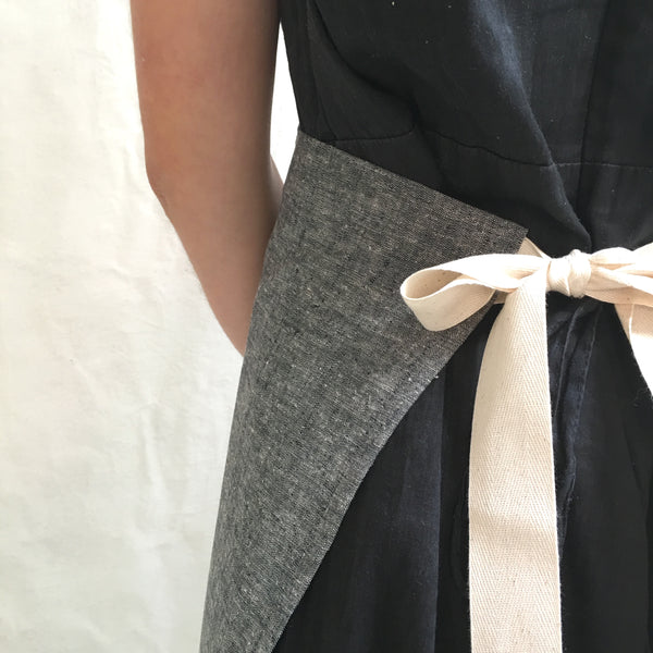 denim half apron with recipe on pocket