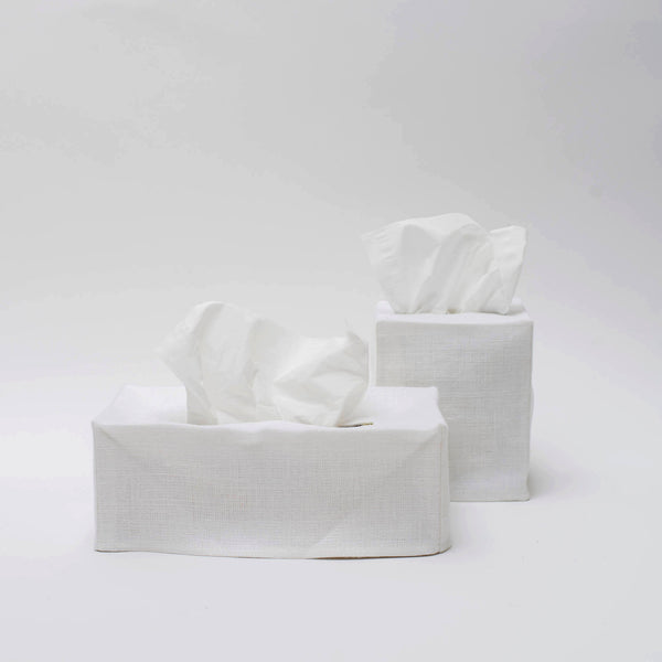 white linen tissue cover- rectangular