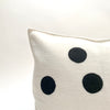 applique wool pillows. white and black dots